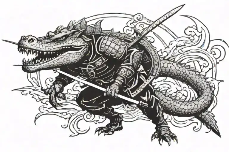 Gator Black With Sword Samurai Warrior