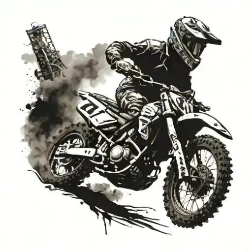 A Dirt Bike Kicking Up Dust With A Truck And Oil Rig In The Background