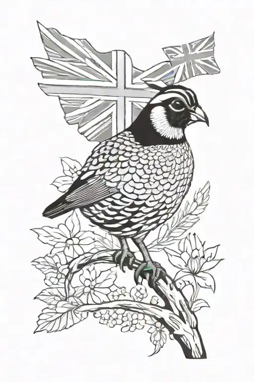 Quail Bird Perched With British Flag Incorporated