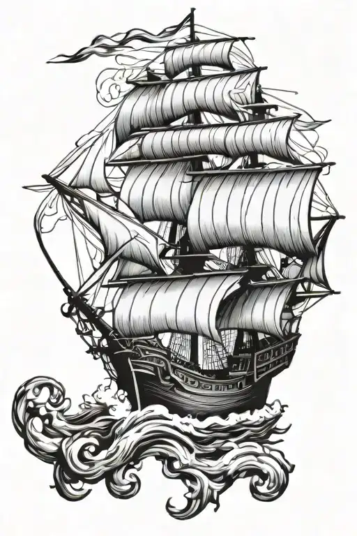 Pirate Ship Sailing Fine Line
