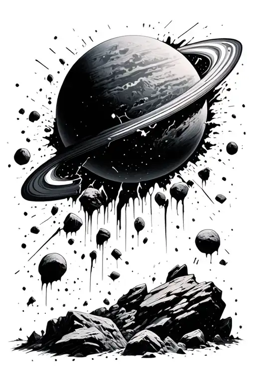 Rocks Breaking Off From A Planet With Streaks Throughout And A Broken