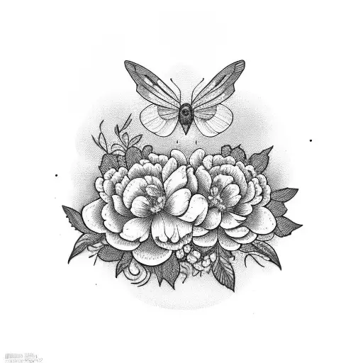 Blackberries With Peonies With Moth