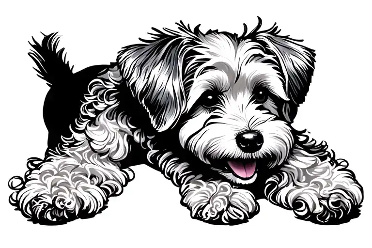 Happy Golden Doodle Dog With Curly Fur With Solid Black Background