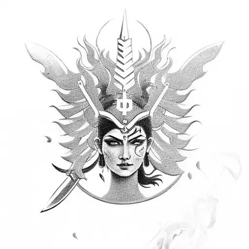 Warrior Goddess Wielding A Trishul In Battle