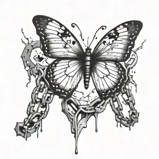 A Butterfly Emerging From A Broken Chain Symbolizing Freedom And Strength