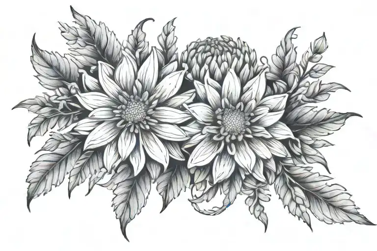 Chrysanthemum Daisy And Marigold Flowers Intertwined