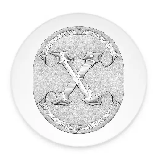 A Blackwork Tattoo Of A Weight Plate With The Initials 'E' And 'D' For Ella And Dad