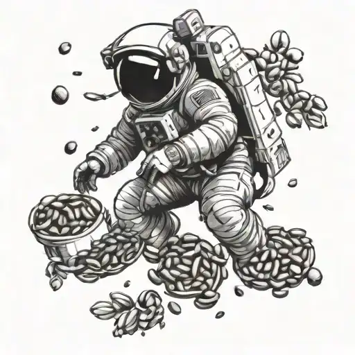 An Astronaut Floating In Space Surrounded By Coffee Beans