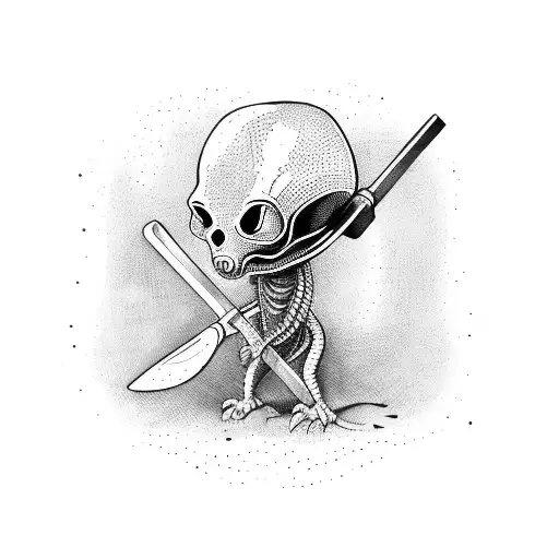 A Classic Alien Holding A Sledgehammer