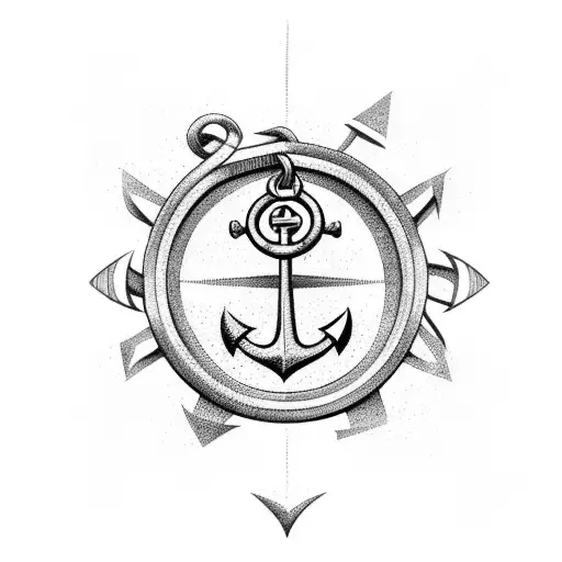 Anchor With Compass And Chain