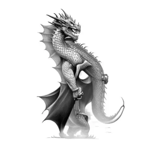 A Man Fighting A Dragon