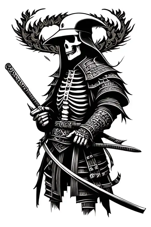 Skeleton Samurai In Neo Tribal Style