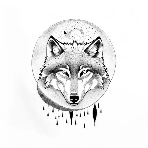 Wolf With Trees And A Moon