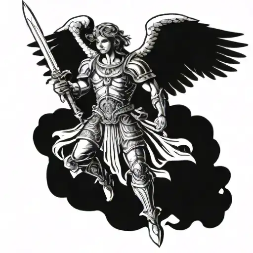 Archangel Michael With A Sword On His Shoulder