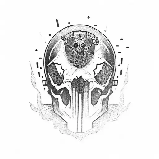 Skull Wearing Motorcycle Helmet Surounded By Lightning