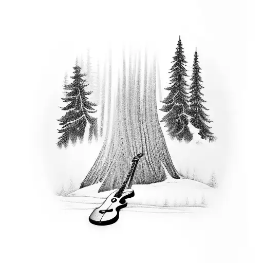 A Serene Forest Scene With A Hidden Guitar Nestled Among The Trees