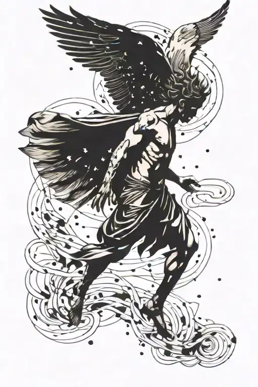 Icarus Falling From The Sky Filled With Constellations