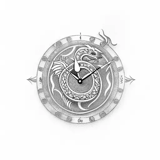 Simple Tribal Dragon Wrapping Around An Open Heart Clock