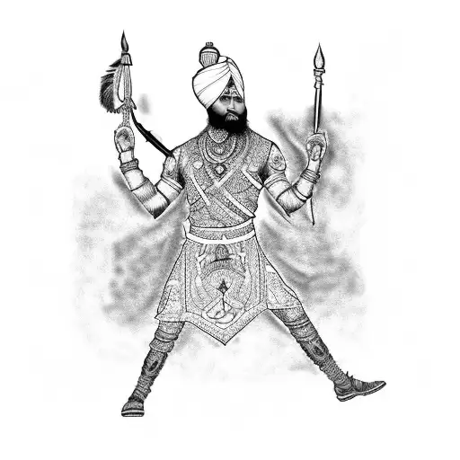 Design A Blackwork Tattoo Featuring The Sons Sahib And Sajjan In A Traditional Sikh Warrior Pose