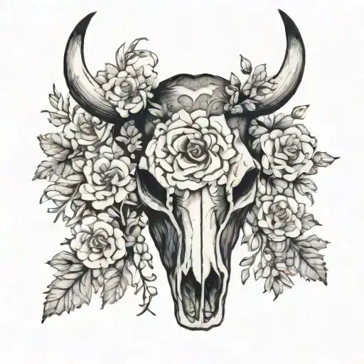 A Cow Skull Surrounded By A Wreath Of Desert Flowers