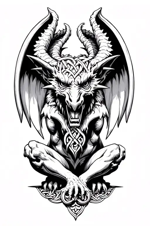 Celtic Gargoyle Sitting On A Black Background