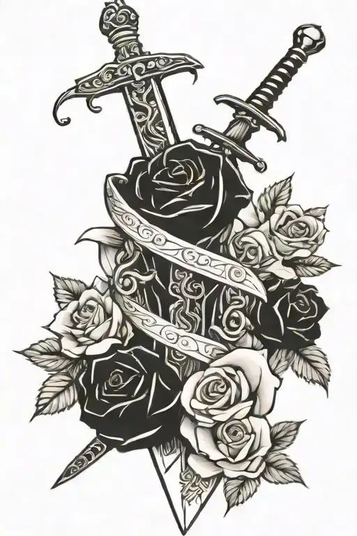Sword With Eyes Inside And Roses Around It