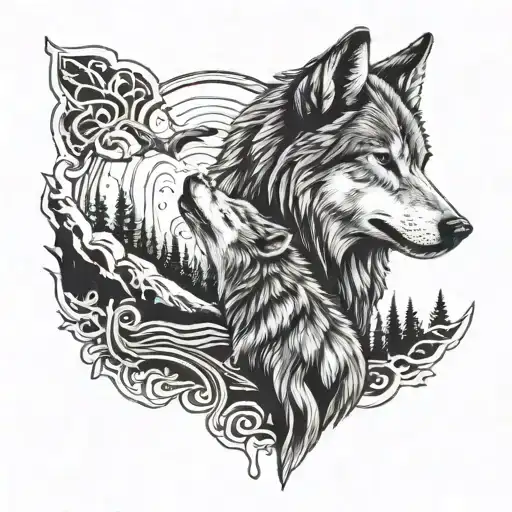 Wolf And Pup Howling Together