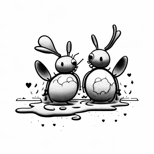 Cartoon Outline Couple Bugs In The Mud Happily In Love