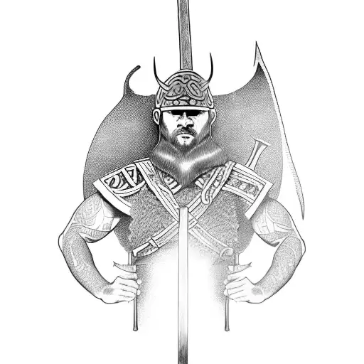 Viking Warrior In A Fierce Battle With A Mythical Creature