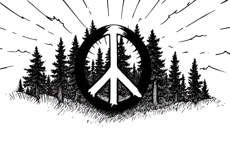 Peace Sign Shining Down On A Forest