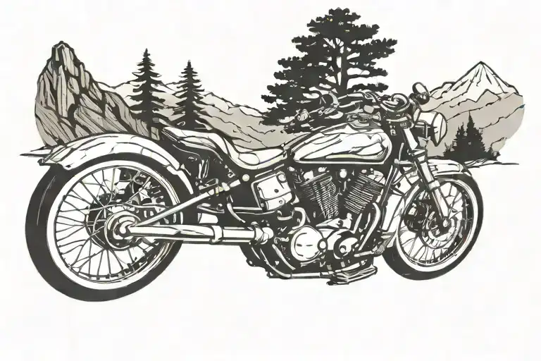 A Motorcycle Riding Through A Mountain Range With A Tree Silhouette In The Background