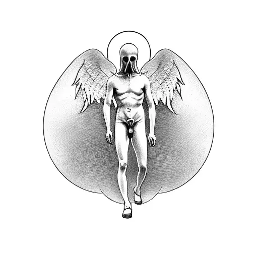 Male Angel With No Face Wings And Open Arms Like A Cross With No Clothes Only A Short Like A Boudist