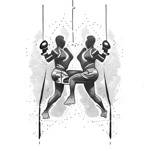 An Abstract Representation Of A Kickboxer's Strength And Determination In Blackwork Style