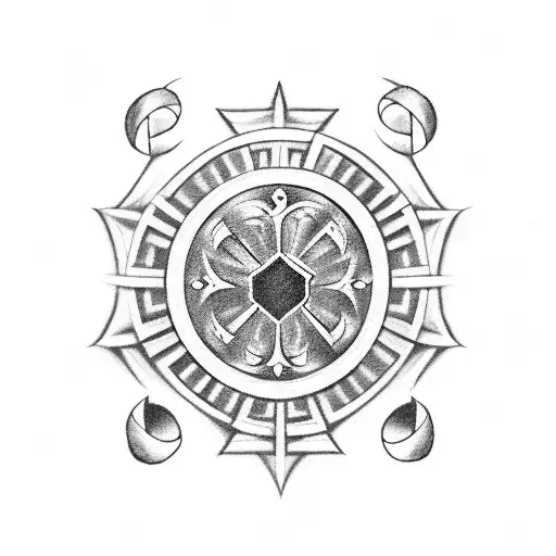 A Blackwork Tattoo Of A Maltese Cross Made Up Of Music Notes And Sheet Music