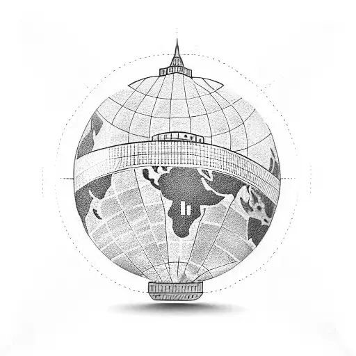 A Dotwork Design Of A Globe With Travel Landmarks Marked On It