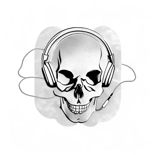 A Skull Wearing Headphones With Music Notes Floating Around It