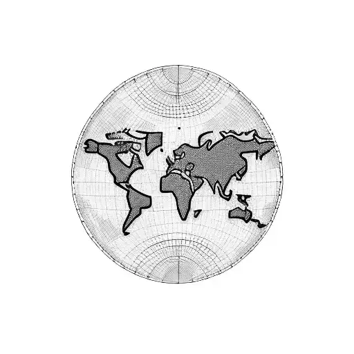 A Blackwork Tattoo Of A World Map With A Dog Silhouette Marking All The Places You've Traveled