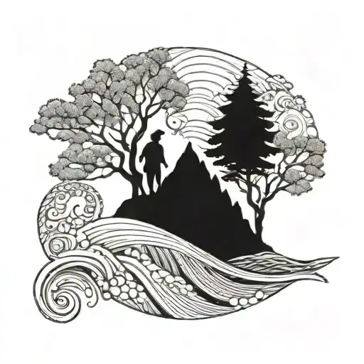Tree Of Life Mountains Ocean Waves Three Children Two Boys One Girl