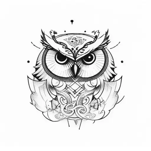 A Music-themed Tattoo Featuring A Majestic Owl Playing A Guitar