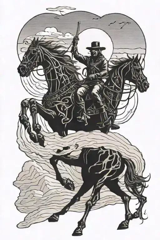 A Skeletal Cowboy Riding A Ghostly Horse Through A Desert Landscape
