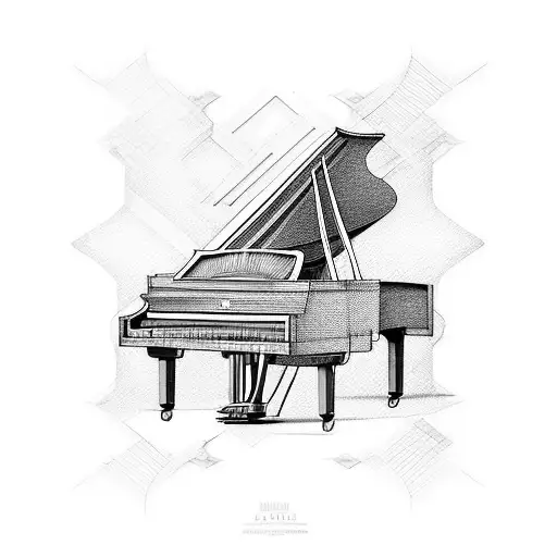 A Grand Piano With Architectural Blueprints As The Background