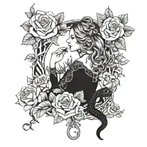 Mother Nature Roses In A Forest And A Girl With A Snake Scene