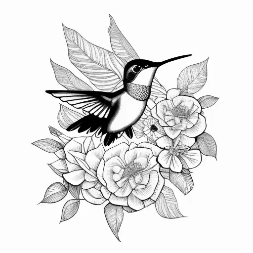 Hummingbird Made Of Flowers