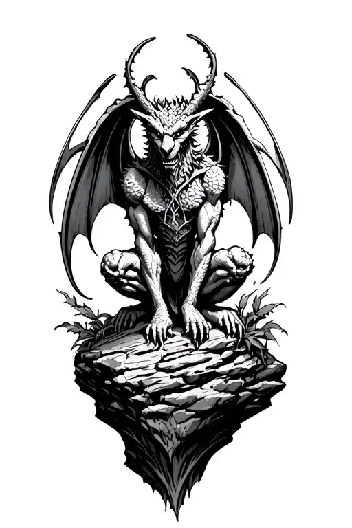 Celtic Gargoyle Sitting On A Rock