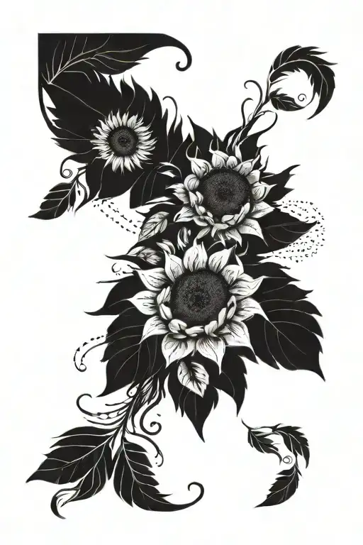 Sunflower And Feathers Cascading