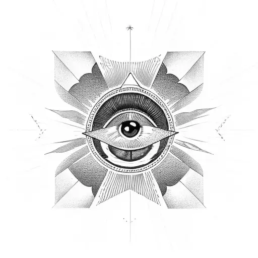 All Seeing Eye Penrose Triangle Sun Rays Art Deco Pattern