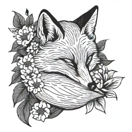 Fox Sleeping Surrounded By Flowers