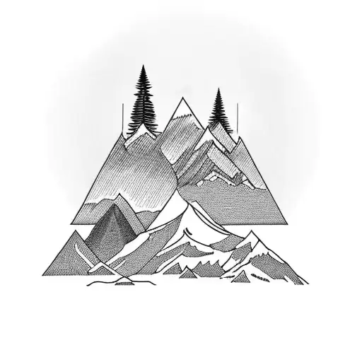 A Majestic Mountain Range Surrounded By Towering Trees