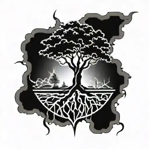 Lightning With Tree Of Life Intertwined