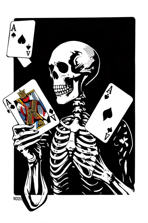 Skeleton Holding Ace And King Cards In Hands While Standing Looking Away Slightly Turning Around